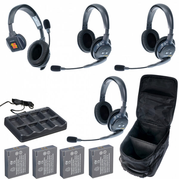 Комплект служебной связи Eartec UltraLITE 4-13 на 4 абонента с гарнитурами 1 Single 3 Double Headsets. Батареи, зарядное устройство и сумка в комплекте