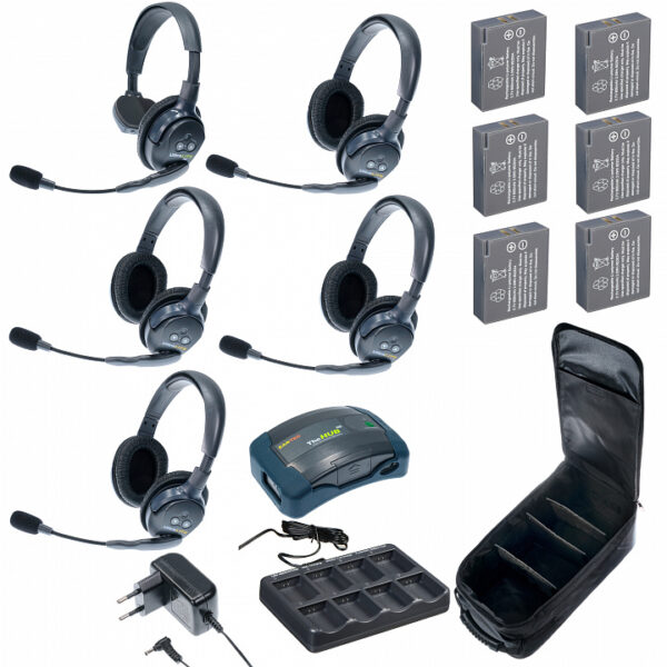 HUB 5-14 UltraLITE & HUB  5 абонентов с гарнитурами 1 Single 4 Double Headsets, батареи, зарядное устройство и сумка в комплекте