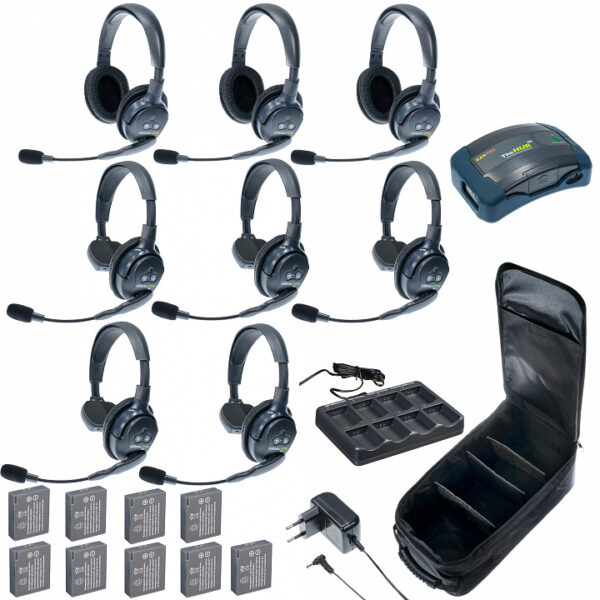 HUB 8-53 UltraLITE & HUB 8 абонентов с гарнитурами 5 Single 3 Double Headsets, батареи, зарядное устройство и сумка в комплекте