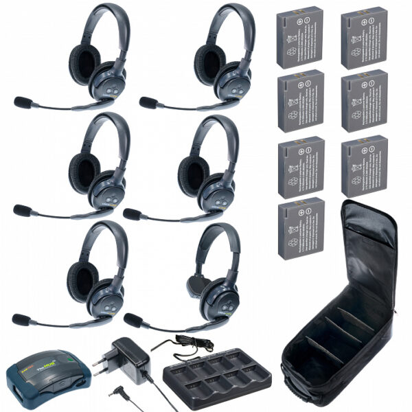 HUB 6-15 UltraLITE & HUB 6 абонентов с гарнитурами 1 Single 5 Double Headsets, батареи, зарядное устройство и сумка в комплекте