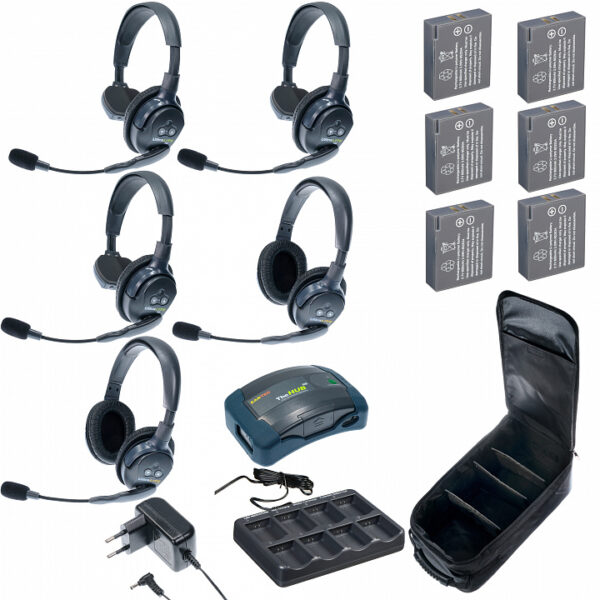 HUB 5-32 UltraLITE & HUB 5 абонентов с гарнитурами 3 Single 2 Double Headsets, батареи, зарядное устройство и сумка в комплекте