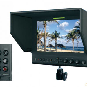 FM-07 WM Портативный LCD монитор. Тип матрицы IPS7", разрешение 1280х800, яркость - 400 кд/м2, контрастность 800:1, углы обзора 178° /178°. Видеовходы: HDMI, YPbPr, CVBS ;  Аудиовходы: 2 х (RCA),  встроеный динамик. Tally индикатор. Питание от аккумуляторов  серии Logocam UPL. Металлический корпус. Солнцезащитная бленда, шаровое крепление, HDMI-mini HDMI кабель.¶