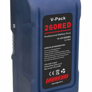 V-Pack 260 RED литий-ионная аккумуляторная батарея с номинальным напряжением 14,4В макс.ток 15А и емкостью 260Вт*Ч c креплением V-lock, и разъемом 2-пин АВ для подключения дополнительного оборудования (например накамерного света).
