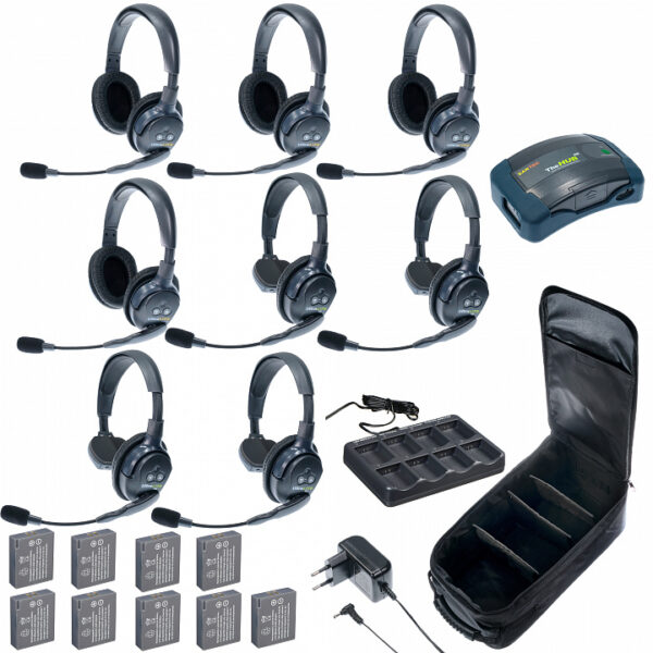 HUB 8-44 комплект служебной связи UltraLITE & HUB 8 абонентов с гарнитурами 4 Single 4 Double Headsets, батареи, зарядное устройство и сумка в комплекте