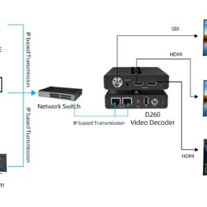 D260 NDI|HX, SRT, RTSP, RTMP, HLS to SDI and HDMI декодер